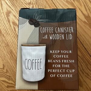New Coffee Canister with Wooden Lid - White